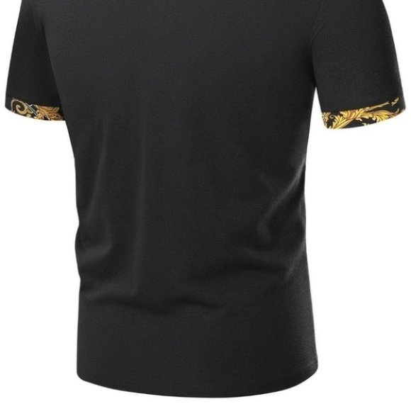 Black Casual Men's Floral Print Polo Shirt - Picture 4 of 6